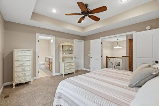 Another view highlights the generous proportions of the primary suite and its direct access to the private ensuite bath and walk-in closet, creating a well-designed and functional retreat.