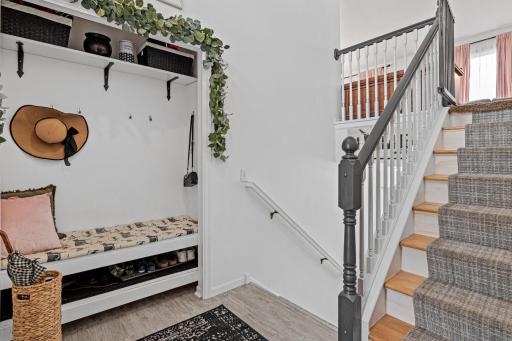 Remove your shoes with ease on the built in front entry bench