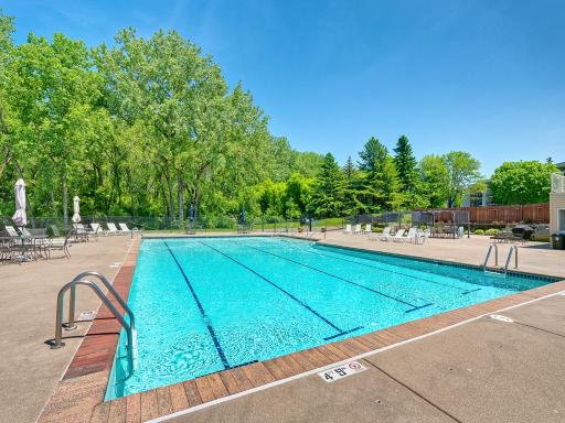 The outdoor heated pool area is fabulous! Imagine hanging out here after work each day. There is also a kitchenette and restrooms adjacent to the pool for resident use!