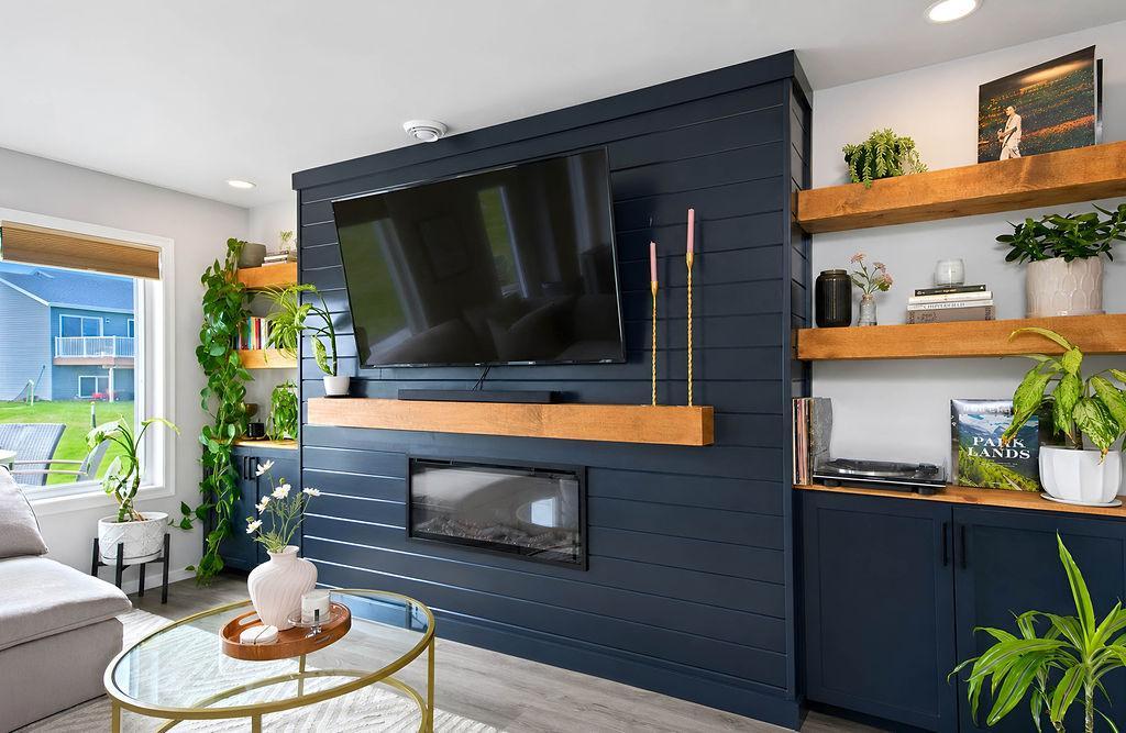Built in-storage & electric fireplace