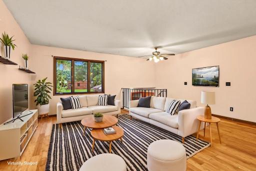 Cozy and bright living room, virtually staged.