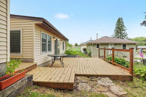 Large open deck in the front of the house.