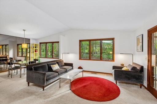 Vaulted ceilings create bright, open feel in living room