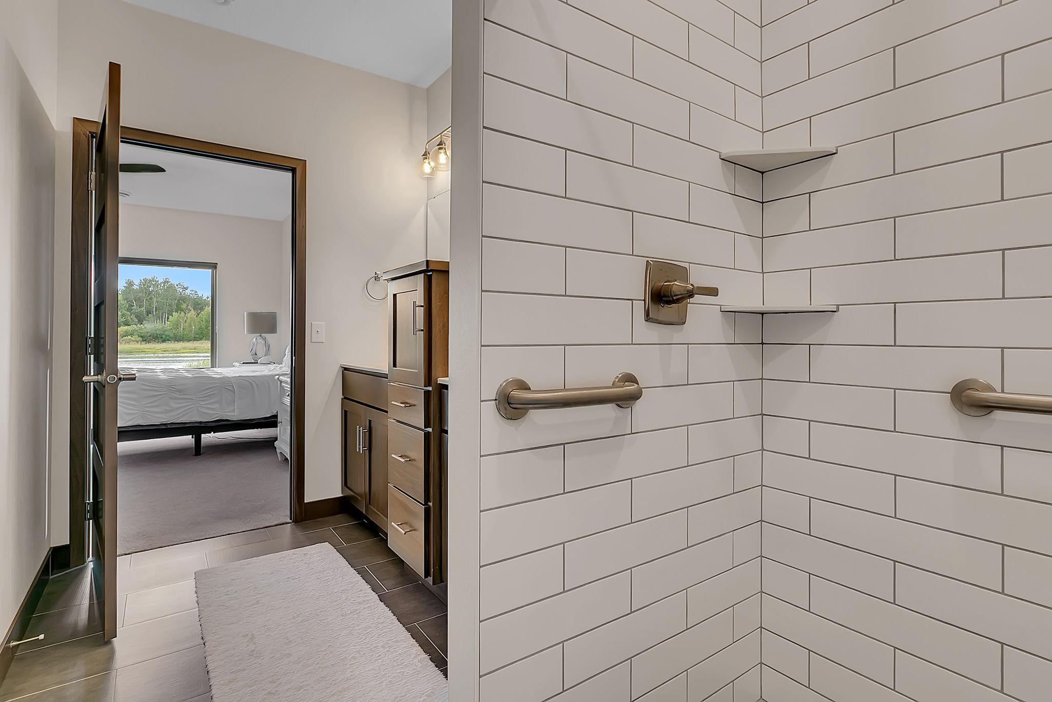 Walk-in Tiled Shower with Grab Bars