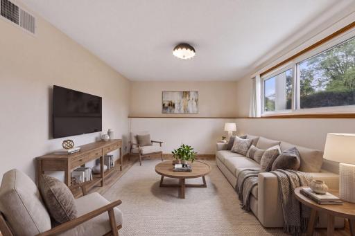 Virtually staged - lower-level family room