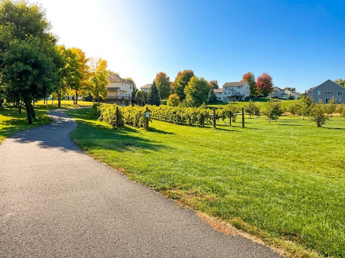 Shared vineyard and apple orchard along side the walking trail!