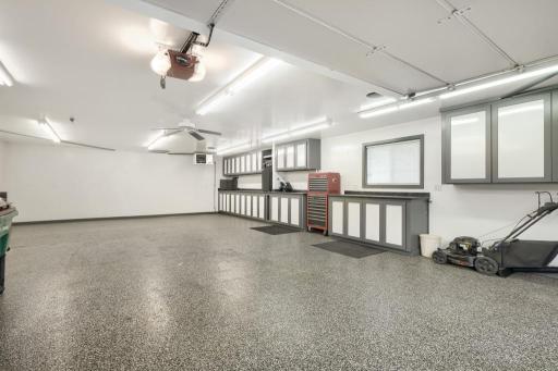 Dream heated garage with built in cabinets