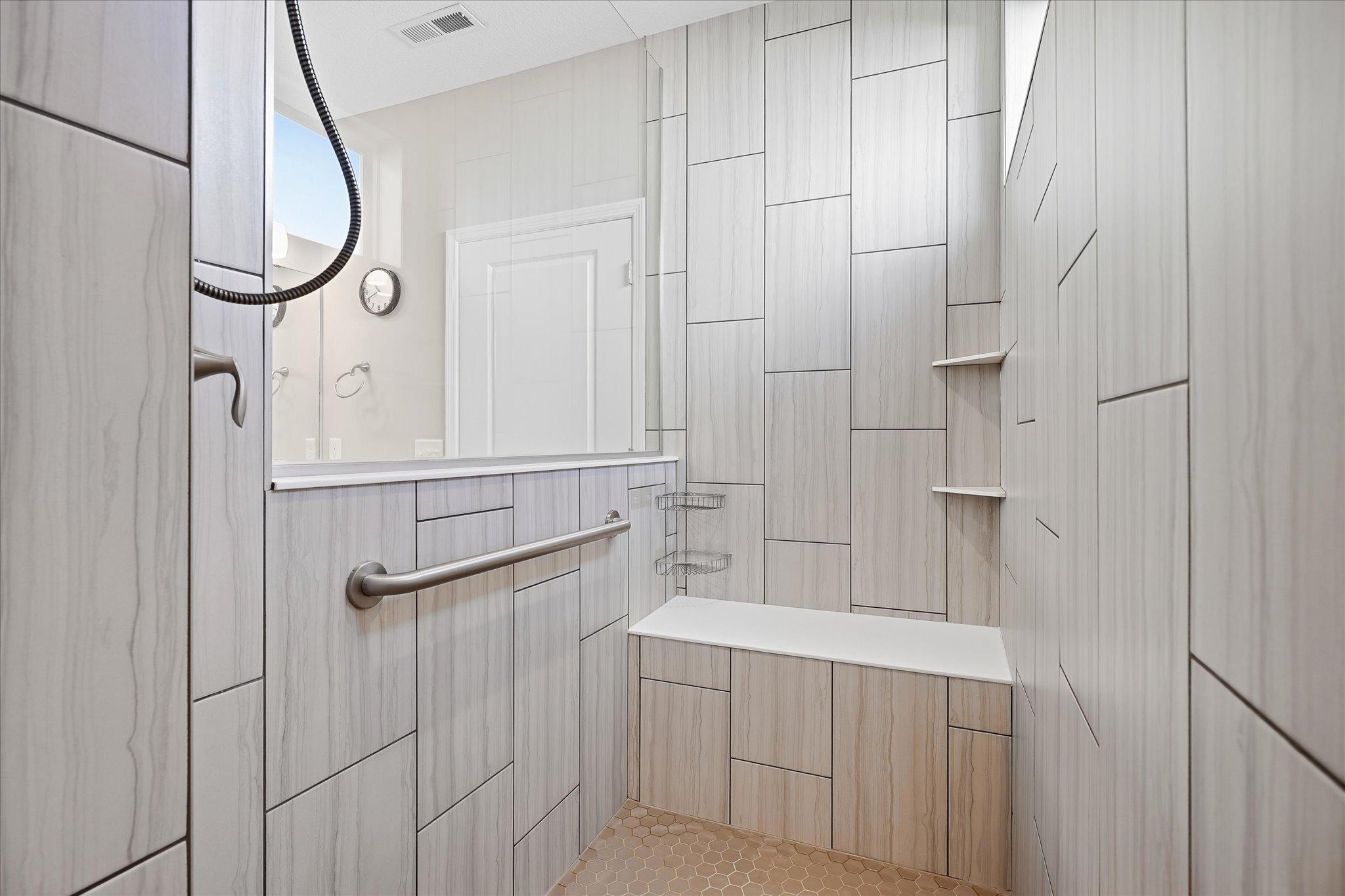 Tile Bench & Shelves in Owners Shower