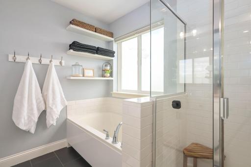 Custom finishes including towel hooks and shelving