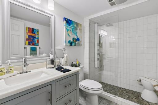 Lower level 3/4 bath with walk-in tiled shower