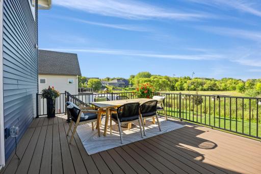 The newer maintenance-free deck looks out over the pond.