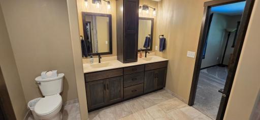 Double sinks with extra storage.