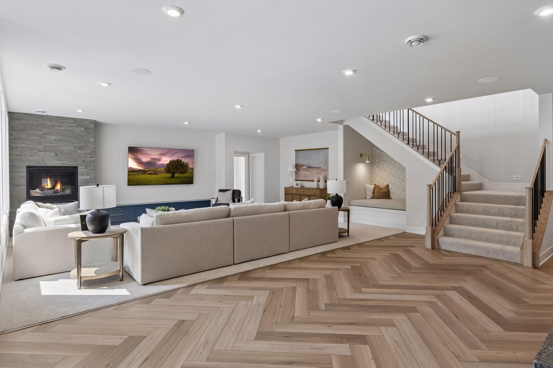 Open and spacious lower level family room