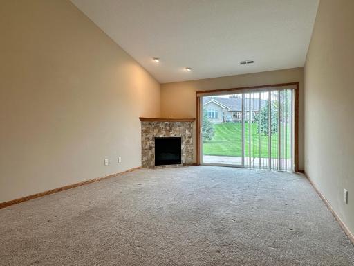 The fireplace has a modern look and it warms the room no matter the season.