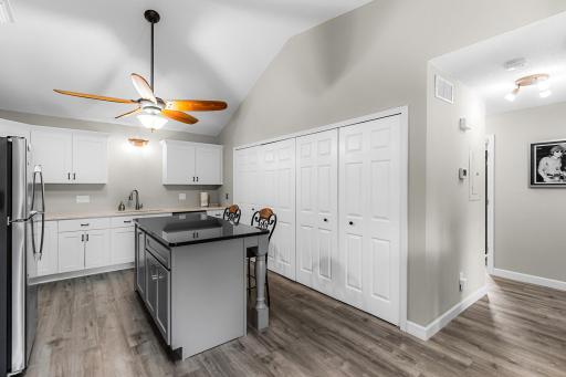 Large walk-in closet across from thermostat with sturdy shelving (no photo).