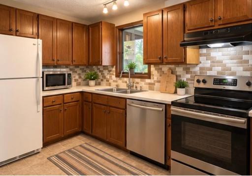Back splash is with a non permanent application placed by seller can be removed.