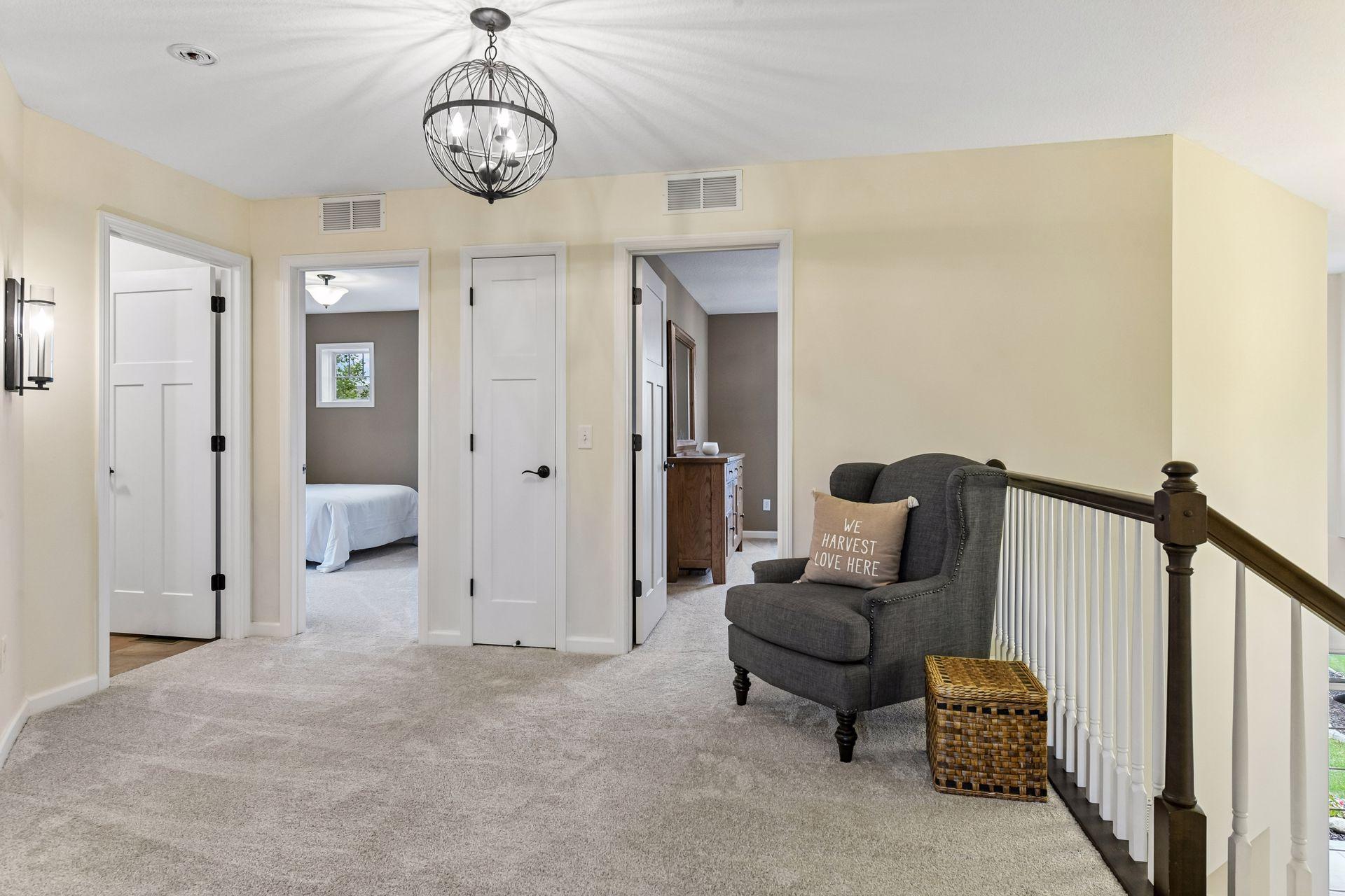 Versatile upper-level loft offers the perfect flex space for a media room, play area or homework station. Open to the foyer below, this bright and spacious retreat adds extra living space to fit your lifestyle.