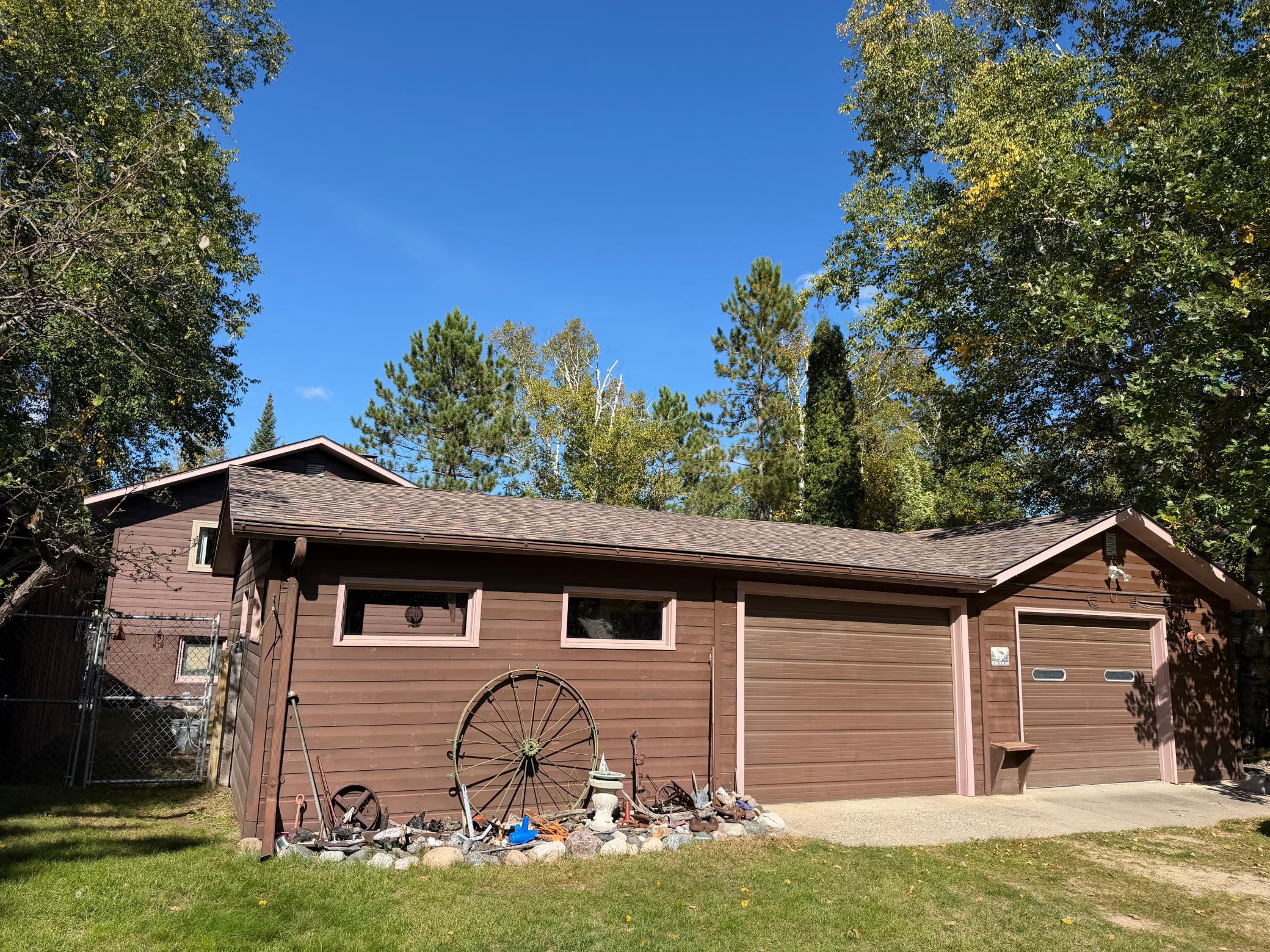 2-car garage with a large attached workshop.