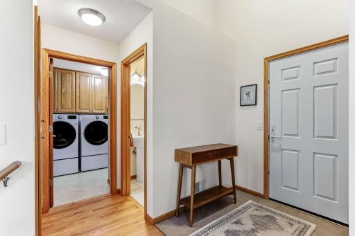 Attached garage is close to the powder room and laundry