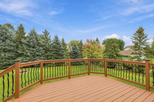 Large 14x13 back deck overlooking amazing private back deck, overlooking large mature pine trees.