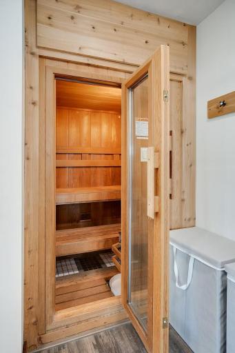 Your own private sauna adds the perfect place to unwind after a day.