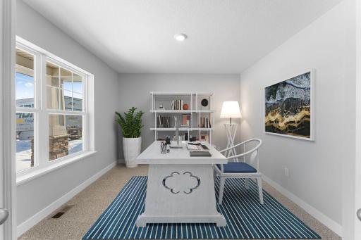 The front flex room on the Cameron II provides options for an at home office, play room, or exercise area! Photo of a virtually staged model home. Colors and options may vary. Ask Sales Agent for details.