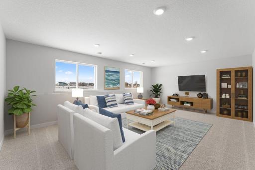 Included finished lower level with family room, bedroom and full bath. Photo of a virtually staged Model Home. Options and colors may vary. Ask Sales Agent for details.