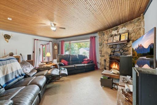 Check out the wood burning fireplace