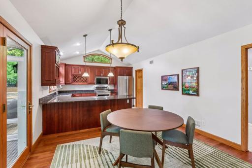 The long kitchen counter can also accomodate kitchen stools beneath - or is the perfect place to bake cookies!