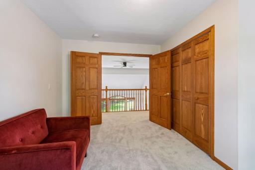 There is a large closet and french doors in this bedroom.