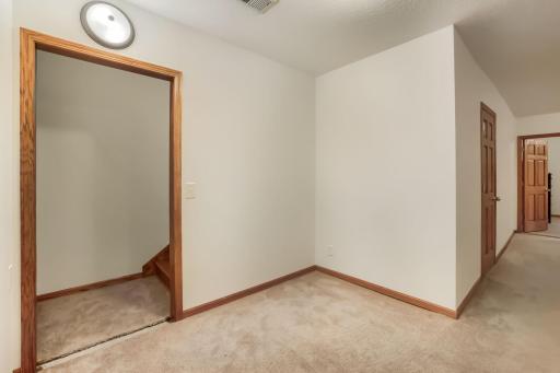 This strip of carpet will be covered by a thresshold strip prior to closing. A locking door at the bottom of the stairs would make the space function as a private apartment - there is a separate entrance to the unit on the side of the house.
