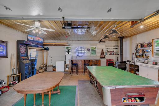 Finished garage set up to be a great entertaining space if desired!