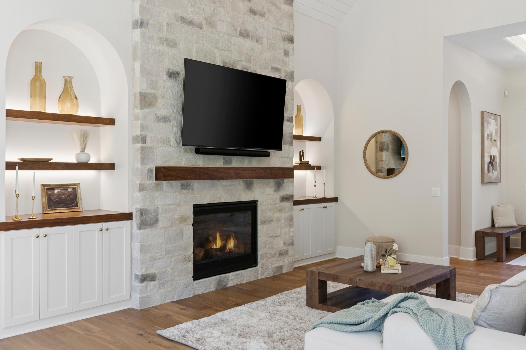 Arched built-ins with Gas Fireplace