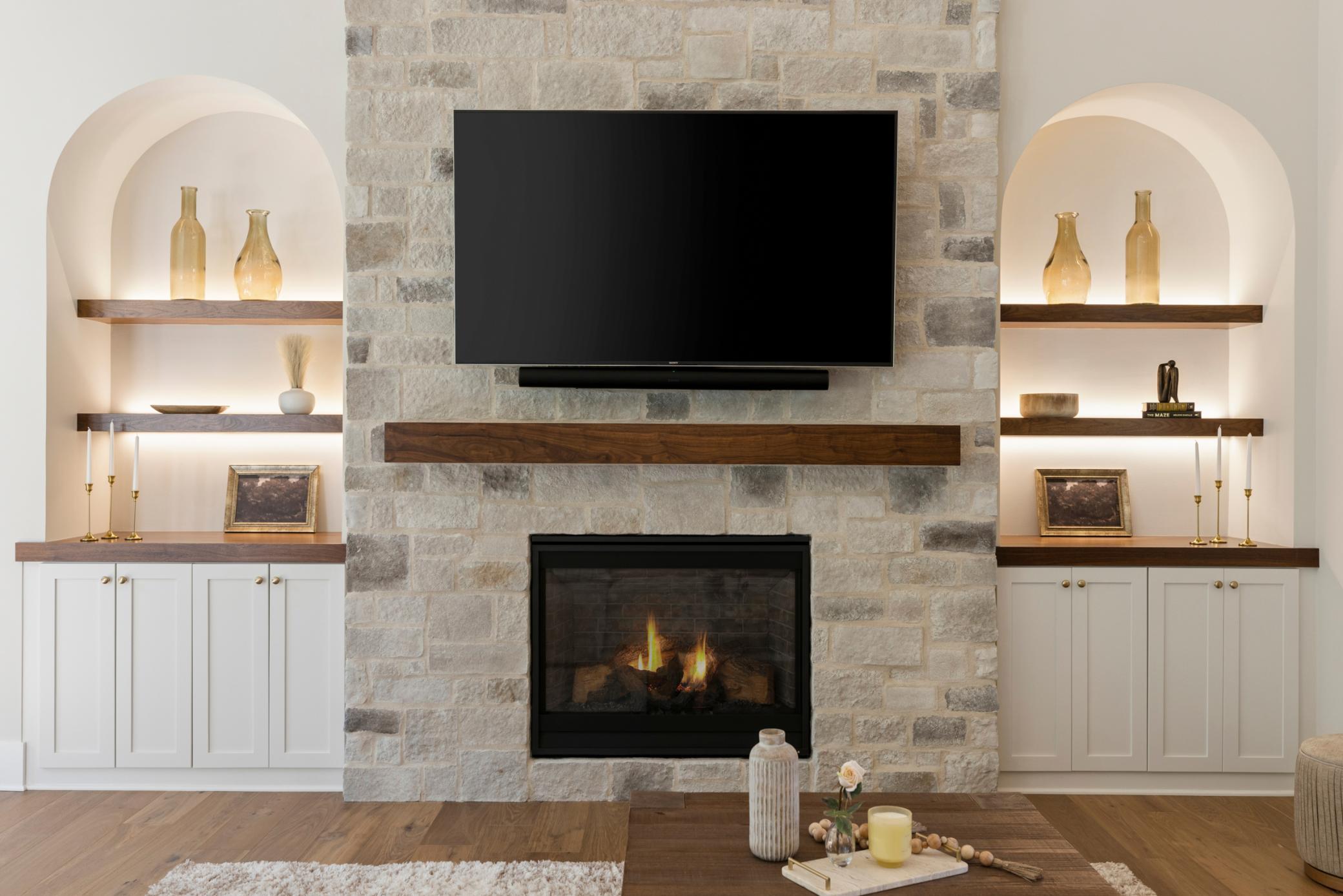 Arched built-ins with Gas Fireplace