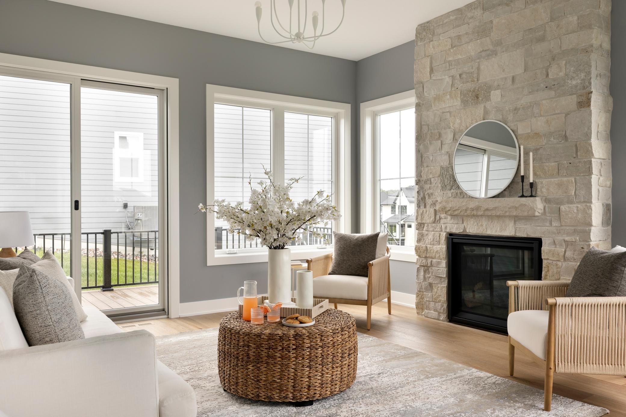 Sunroom with Stone Front Fireplace