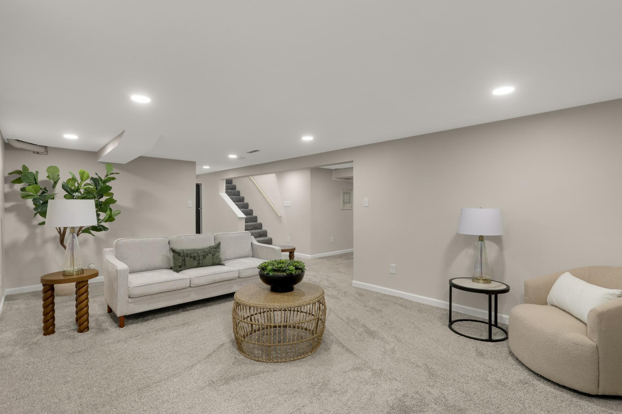 Spacious family room perfect for relaxing, entertaining, or movie nights