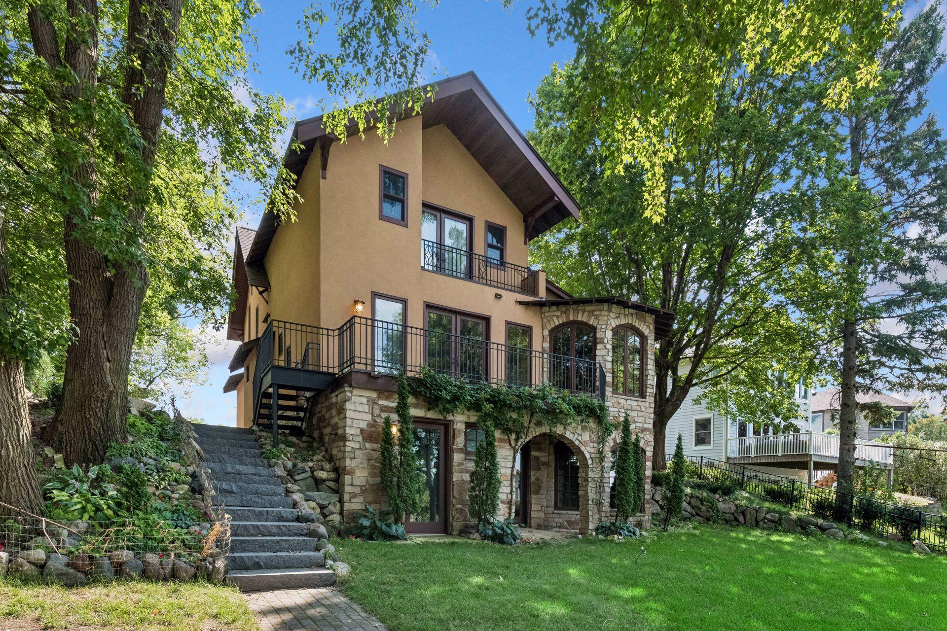 Beautiful stone and stucco exterior with timeless character.