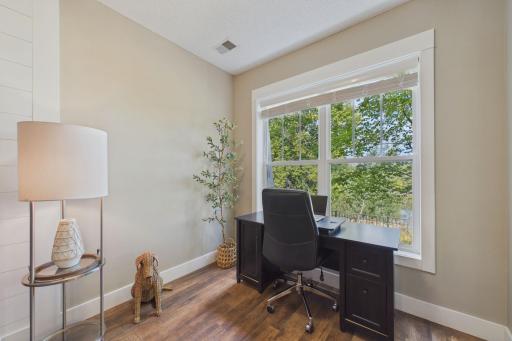 extra space off the living room makes a great office area