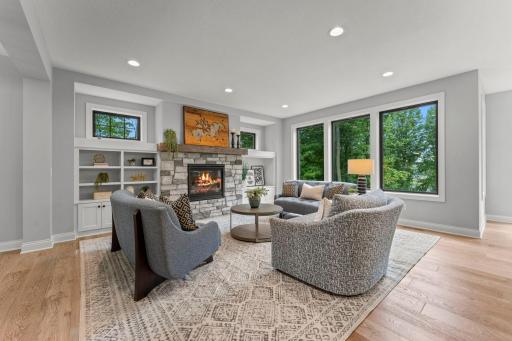Stunning stone surround, gas fireplace