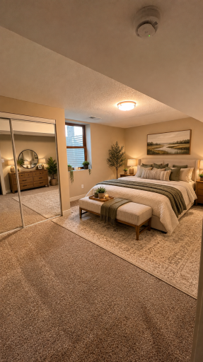 Primary bedroom, virtually staged