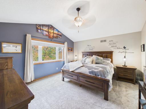 Primary bedroom suite with private bath access and walk-in closet.