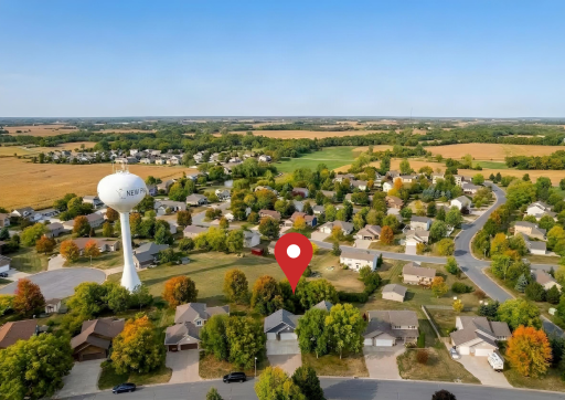 Aerial view of 505 Ironwood Ave NE and the surrounding New Prague neighborhood