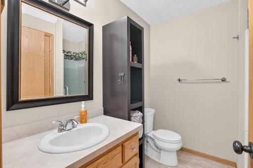 Full bathroom located in the lower level.