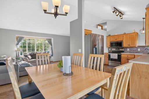 A view of the dining room from the sliding glass door.