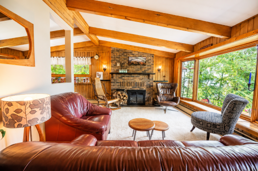 Expansive Family Room with Stone Fireplace