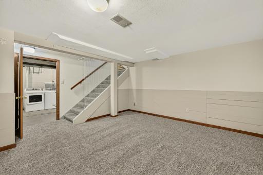 Lower level family room with new carpeting.
