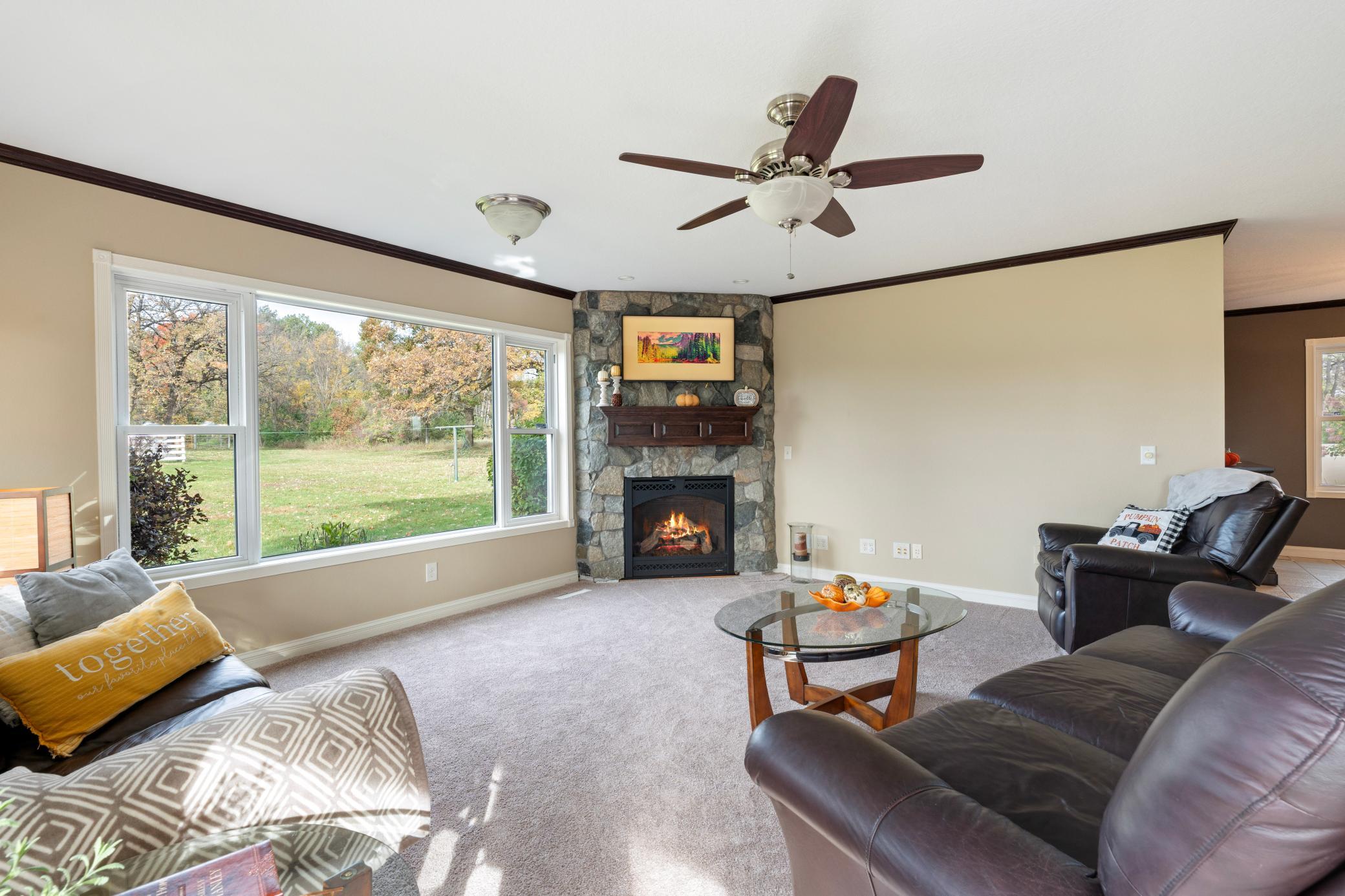 Great room view of fireplace