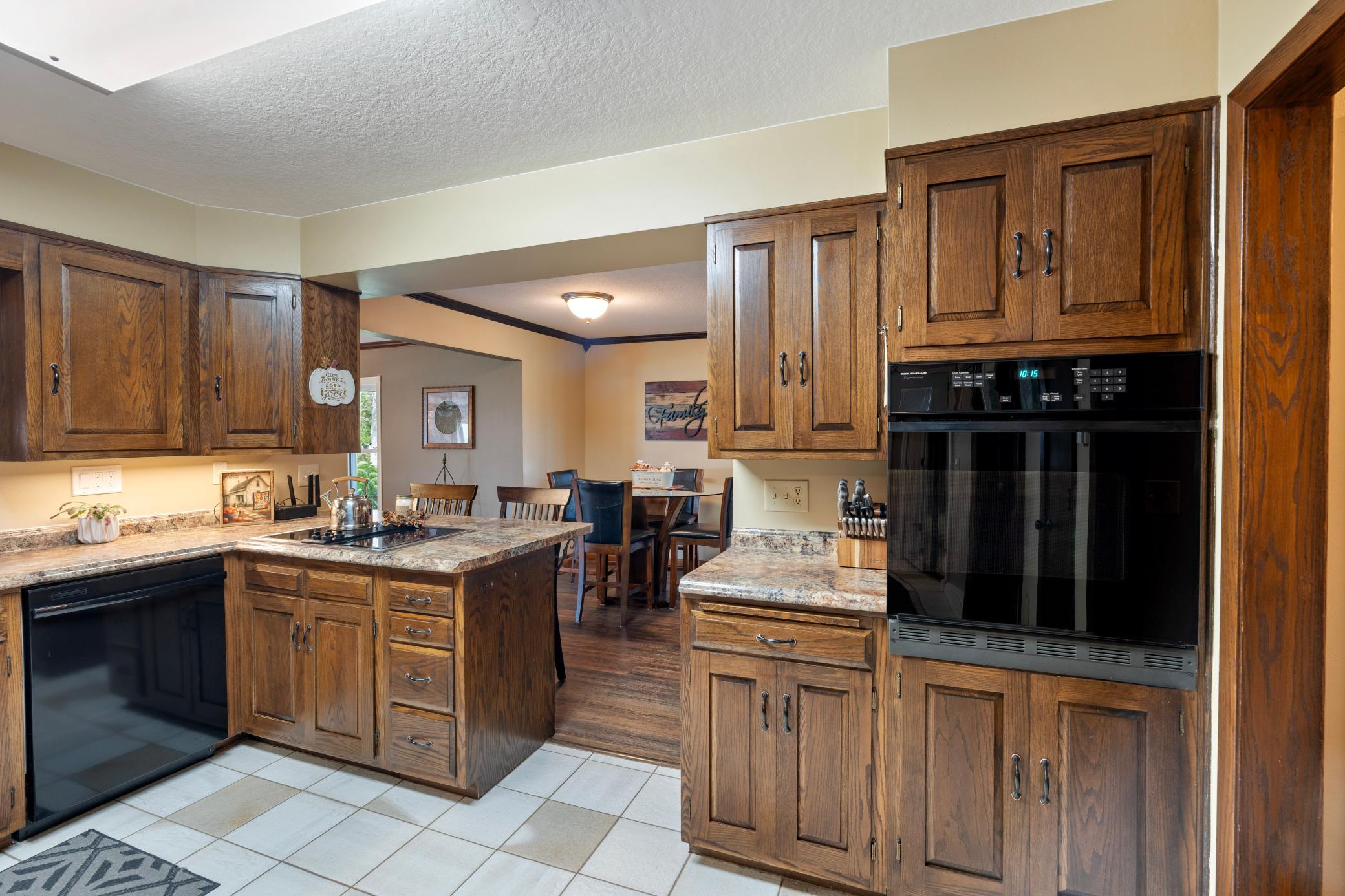 Kitchen view into informal dining room