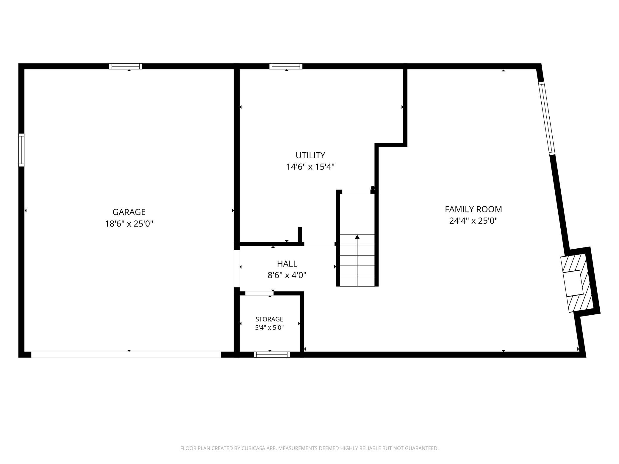 Conceptual Basement Floor Plan. Note the mid-century angled exterior wall.