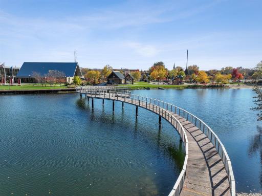 Take a stroll on the walking pier surrounding Clayhole pond at Fireman's Park & Curling Center